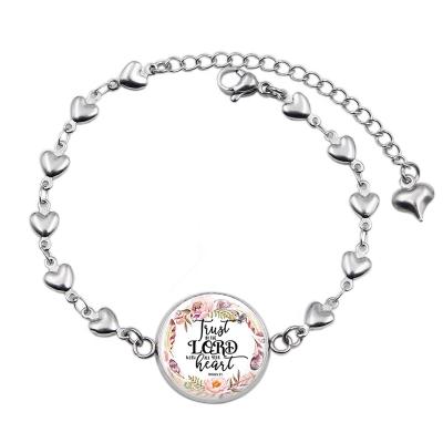 China Religion Fashion Bible Verse Bracelet Stainless Steel Heart Dome Bracelets Holy Scripture Quote Chain Glass Jewelry For Christian Gifts for sale