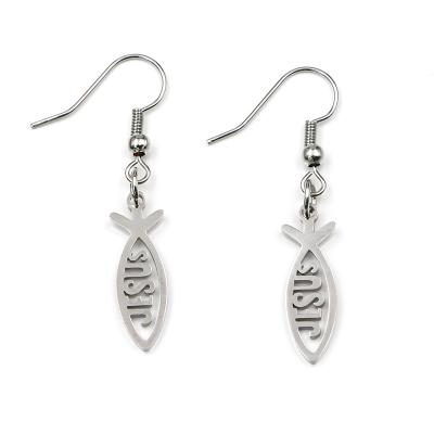 China Religious Jesus Drop Earring Stainless Steel Religious Fish Shape Earrings For Women Engagement Jewelry Gift for sale