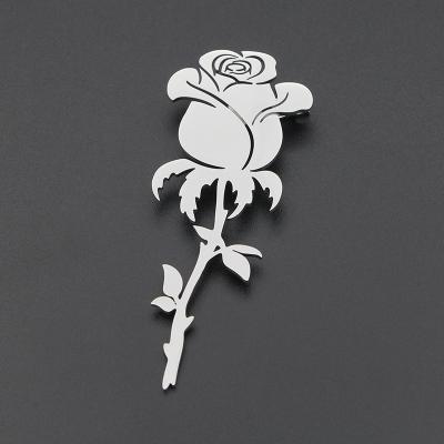 China Women's 2-Colors Stainless Steel Rose Flower Brooch Pins For Office Party Jewelry Trendy Charm Gifts for sale