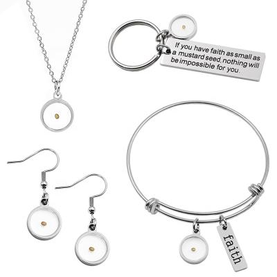 China Faith In Religion As Small As Mustard Seed Bible Verse Necklace Earrings Bracelet Key Chain Stainless Steel Jewelry Sets Christian Gift for sale