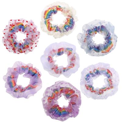 China Band+Cotton Fashion Lace Scrunchies Rubber Rainbow Stick On Hair Tie Women Girls Headwear Hair Bands Ponytail Holder Floral Elastic Hair Accessories for sale