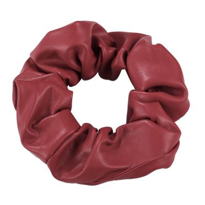 China Red Elastic Band Fashion Leather Scrunchies Solid Hair Bands For Women Girls Korean Ponytail Holder Hair Jewelry Accessories for sale