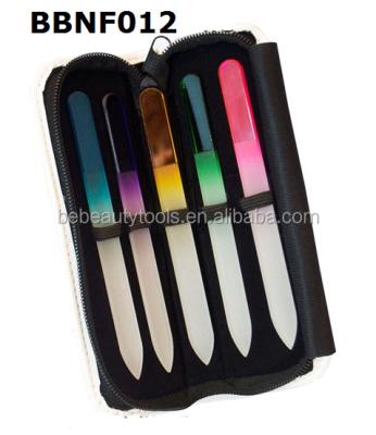 China Professional Long Lost Nail Polish Nail Care Travel Soomth Glass Crystal Nail File Set Beauty In Leather Case for sale