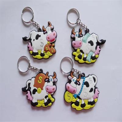 China Customs Wholesale Creative Cute Keychains Factory Key Decoration Cow Design Logo PVC Free For Promotion Gift for sale