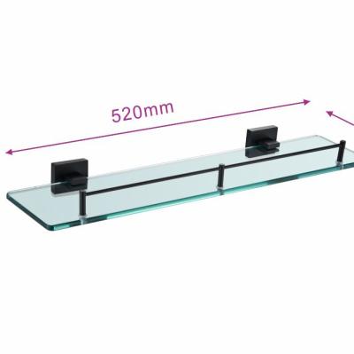 China Modern Black Single Tier Stainless Steel Corner Shelf With Tempered Glass For Bathroom Glass Shelf for sale