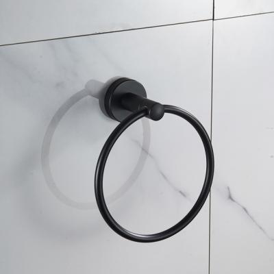 China Modern Wall Mounted Stainless Steel Bathroom Black Hanging Towel Ring Rod for sale