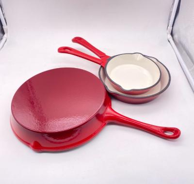 China Eco-Friendly Cast Iron Enamel Round Pan Fry Pot Kitchenware Cast Iron Cooking Pan With Long Handle 20cm for sale