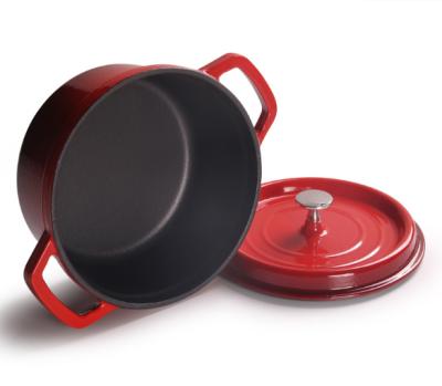 China Durable 22 Cm Red Enamel Cast Iron Non-Stick Cookware Set Dutch Soup Pot Oven Casserole With Lid for sale