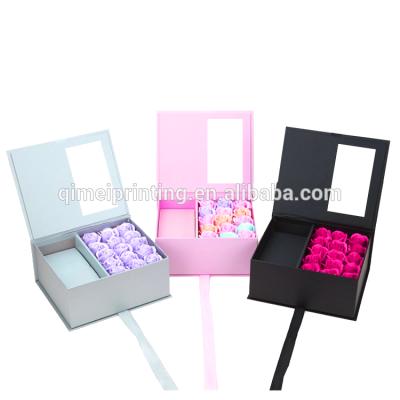 China Recyclable Custom Paper Wrapping Paper Rose Long Lasting Preserved Flower Gift Boxes With Drawer Clear for sale