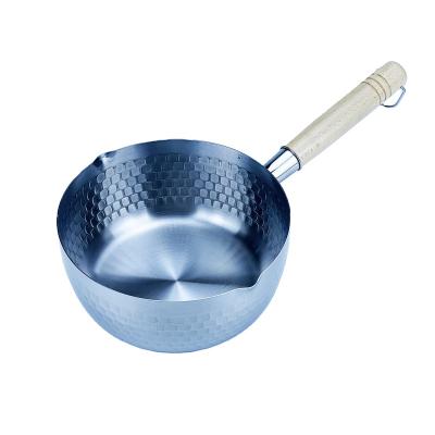 China Japanese style stainless steel cookware sauce pan milk pot snow mutil-functional viable aluminum pan with wooden handle for sale