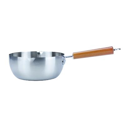 China Sustainable Wood Handle Sanding Snow Pot Stainless Steel Pot Japanese Kitchen Cooking Pot for sale