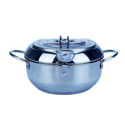 China Viable Hot Sale 201/304 Double Round Deep Fryer Pot With Thermometer Kitchen Tempura Frying Pot for sale