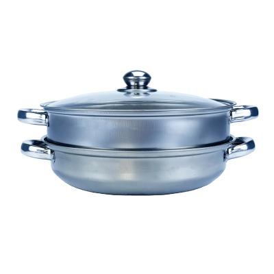 China Kitchen Cookware Sustainable Stock Pot Double Metal Cooking Steamer Pot With Glass Lid for sale