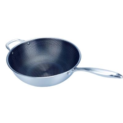 China Sustainable Household High Quality Stainless Steel Kitchenware With Double Ear Handle Non Stick Large Capacity Steel Wok for sale