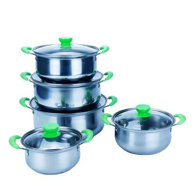 China Ex-factory price household stainless steel color handle soup pot cookware set 10 pieces viable set pot for sale