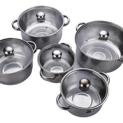 China Viable Low Price Korean Tube Ear 10 Pieces Daily Kitchen Induction Cooker Set With Glass Cover Soup Pot Set for sale