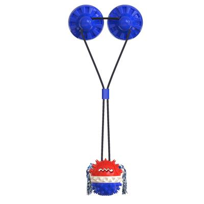 China Multifunctional Interactive Tooth-cleaning Double Suction Ball Chewing Rubber Pull Rope DogToy Cups Self Viable Game for sale