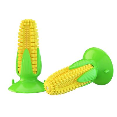 China Factory Sale Suction Squeaky Cup Hot Dog Toothbrush Dog Chewing Corn Shaped Toys for sale