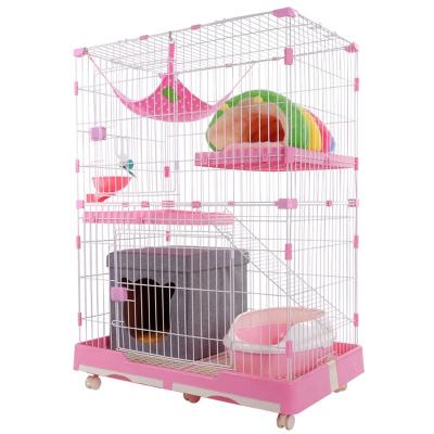 China Hot Selling Sustainable Large Space 3 Layers Wheeled Pet Cat Cage Foldable Indoor Cat House Iron Cage for sale