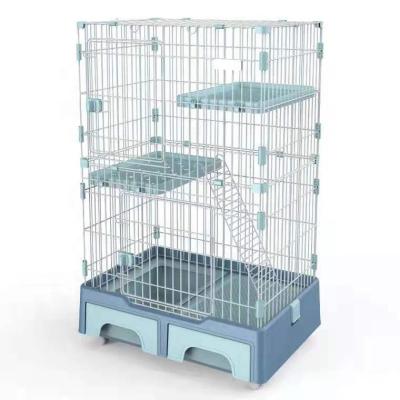 China Wholesale Viable Multifunctional Indoor 3 Layers Cat Cage With Wheel And Large Drawer Space Metal Cat Cage With Trash Can for sale