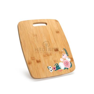 China Viable Custom Natural Flower Pattern Custom Printing Chopper Natural Bamboo Cutting Board for sale