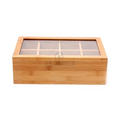 China Sustainable Wooden Bamboo Tea Bag Organizer Box Storage Tea Box With 8 Grid Coffee Box for sale