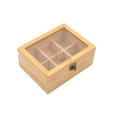 China Sustainable Custom Tea Bag Storage Organizer Bamboo Pantry Tea Organizer With Clear Window Top for sale