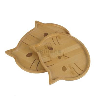 China Sustainable Lovely Cat Shape Animal Cute Animal Tray Bamboo Serving Dish for sale