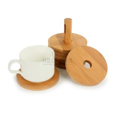 China New Viable Custom Made Bamboo Wood Set Of Easy Clean Round Stackable Logo Coasters for sale