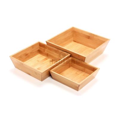 China Wholesale 100% Sustainable Natural Bamboo Desktop Storage Box 3 Set For Kitchen for sale