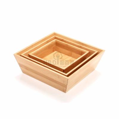 China Eco-friendly natural bamboo wooden salad bowl breakfast grade serving trays food-safe S: 19x19x5.7; M: 24x24x7.5; L: 28x28x9.5 for sale