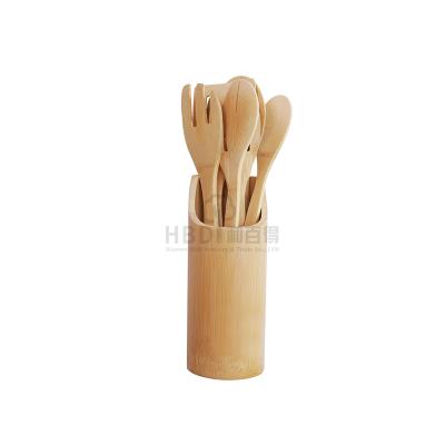 China Sustainable Kitchen Accessories Set Wooden Utensil 6 Piece Bamboo Cookware Set With Rack for sale