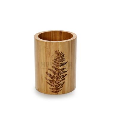 China Sustainable Custom Food-Safe Laser Printing LFGB Natural Bamboo Kitchen Utensils Holder for sale