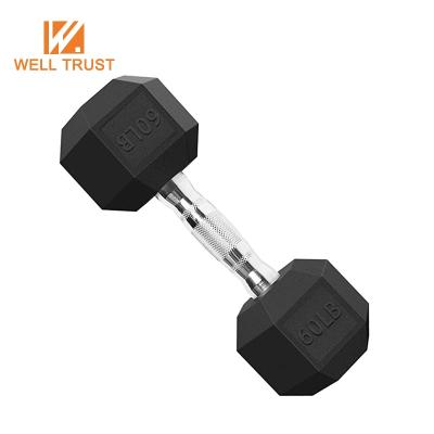 China Durable/Free Of Smell Cheap Dumbbells/WellTrust High Quality Rubber Factory And Weight Plates Coating Gym Rubber Dumbbell Free Weight Hex Rubber Dumbbell for sale