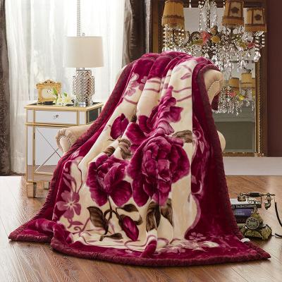 China Anti-Static 2022 luxury soft household printed heavy thick Korean style velvet embossed fleece throw mink raschel blanket for winter for sale