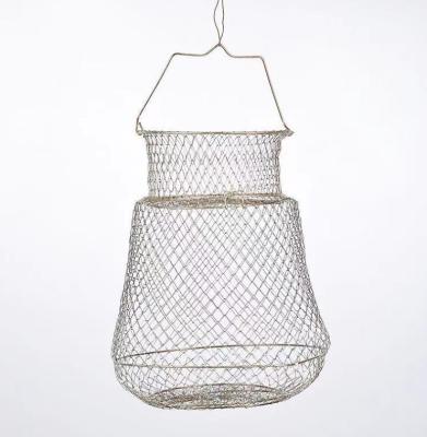 China Durable Wholesale Folding Fish Keep Metal Wire Fish Keep Net Foldable Iron Fish Basket for sale