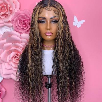 China Water Wave Bleached Knots Highlight Brown Color Water Wave Cuticle Aligned Hair Lace Front Wigs for sale