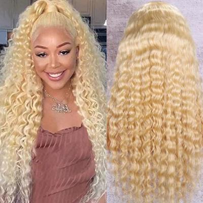 China Curly Wave 12A Virgin Hair 613 Blonde Color Cuticle Aligned Kinky Curly Lace Front Hair Wave Gold Wigs for sale