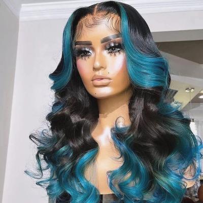 China Ocean Water Wave Discount Deals Ombre Ocean Water Wave Color Ombre Mink Raw Burmese Cuticle Aligned Hair Blue Lace Frontal Wigs for sale