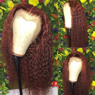 China Brown Color Deep Curly Wave Deep Wave Cuticle Aligned Hair Honey Blonde Lace Front Wigs for sale