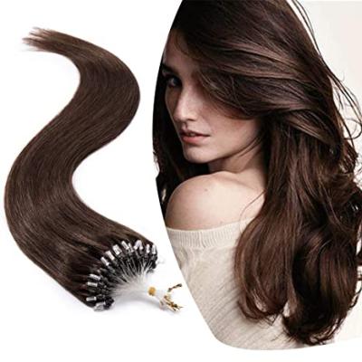 China Ring Loop Remy Hair Piece micro straight bead cold stick tipped hair fish line real natural straight hair extension for women for sale