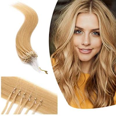 China Straight Micro Ring Loop Extensions Remy Hair Piece Micro Link Hair Beads Natural Cold Stick Angled Hair Fish Line Straight for sale