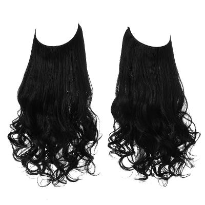 China Real Body Wave Halo Hair Extension #1B Remy Hair Weft Super Double Drawn Halo Hair Bundles for sale