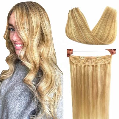 China Straight 40 Inch Straight Halo Hair Extension Ombre Color Super Double 100 Drawn Hair Extensions for sale