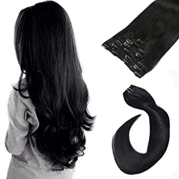 China Straight Hair Extensions Clip In Jet Black Remy Hair Extensions Clip On Straight Full Head For Women for sale