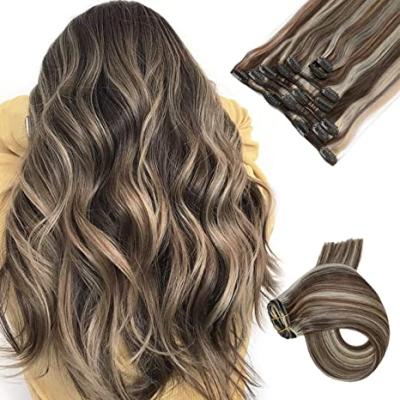 China Straight Hair Extensions Cut In Dark Brown Hair To Real Blonde Highlights Hair Extensions For Women for sale