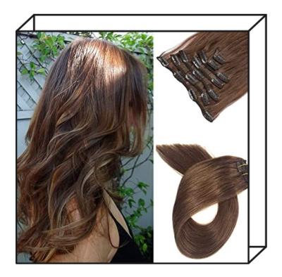 China INS Clip In Hair Wefted Chestnut Double Straight Brown Remy Hair Extensions Clip Straight True For White Women For Full Head for sale