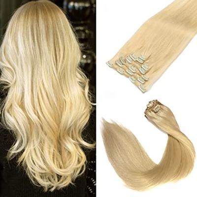 China Straight Blonde Clip In Remy Human Hair Extensions Hair Extensions Clip-ins 613 Bleach Blonde Straight For Full Head for sale