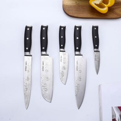 China Viable Sharp Cleaver Slicing Gift Knife Set Laser Damascus Steel Kitchen Knives Chef Kitchen Knife for sale