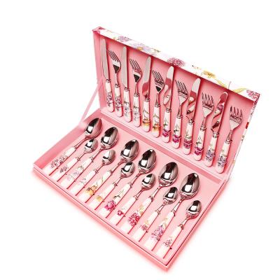 China Sustainable 24PCS Stainless Steel Cutlery Set Ceramic Handle Flatware Set For Gift for sale